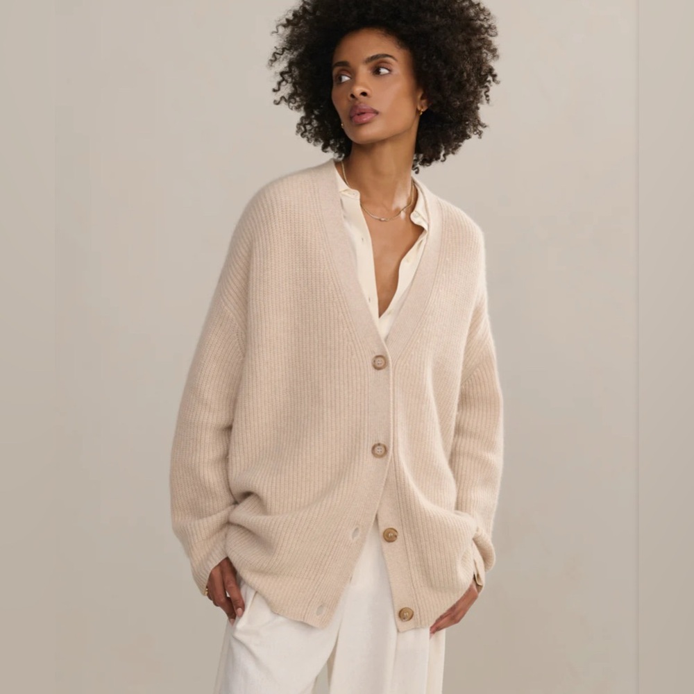 Jenni Kayne Cashmere Cocoon Oversized 100% Cashmere Cardigan Oatmeal Large